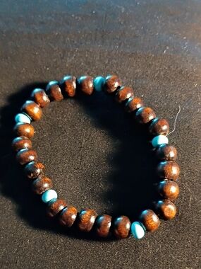 Turquoise and Brown Beaded Stretch Bracelet - Women Jewelry